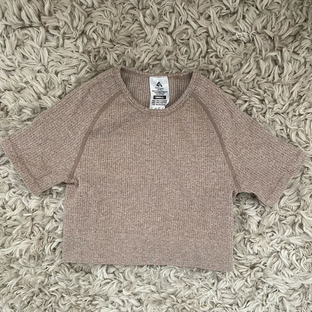 Lilias Active Ribbed Knit Cropped Tee